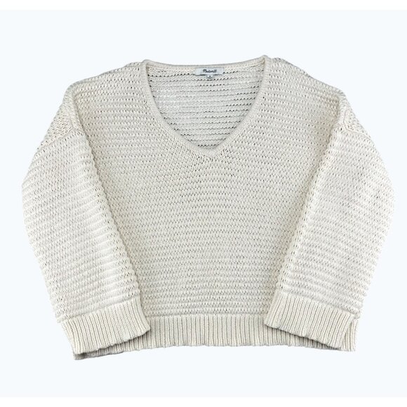 Madewell Breezeway Pullover Ivory Knit V-Neck Cropped Sweater Womens Medium - Picture 12 of 14